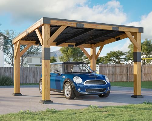 10x12x8 FT Cedar Wood Carport with Sloped Galvanized Steel Roof