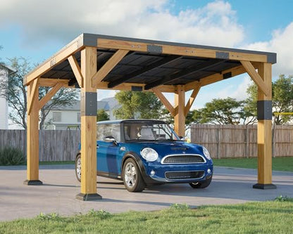 10x12x8 FT Cedar Wood Carport with Sloped Galvanized Steel Roof