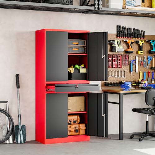 Metal Garage Storage Cabinet with Locking Doors and Adjustable Shelves