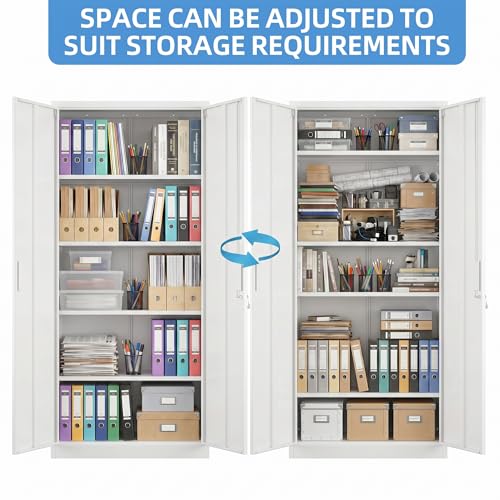 71 Inch White Metal Storage Cabinet with Locking Doors