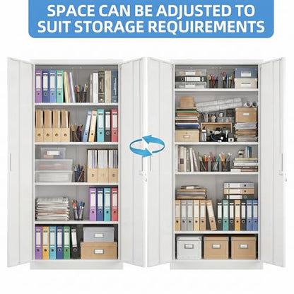71 Inch White Metal Storage Cabinet with Locking Doors