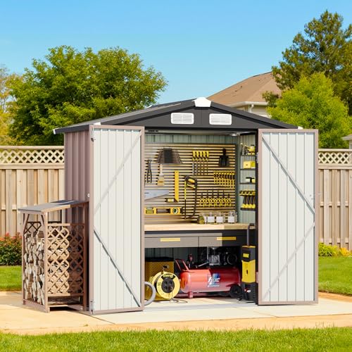 6x4 FT Outdoor Storage Shed with Lockable Double Doors & Loping Roof