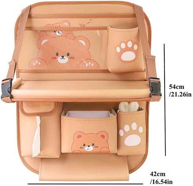 Car Organizer for Back Seat - Bear Design Storage Bag with Multi-Pockets, Kick Mat, Cup Holder, Trash Can, Table & Phone Holder | PU Leather, Waterproof, Easy Clean Car Accessories