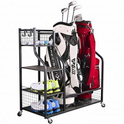 2 Golf Bags Rack Garage Storage Organizer Metal Black Storage Stand