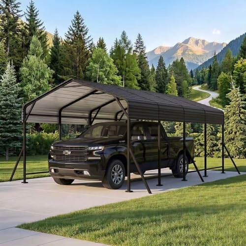 12' x 20' Heavy Duty Metal Carport with Galvanized Steel Roof & Base for All