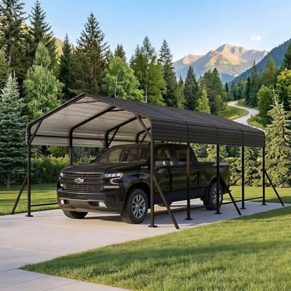 12' x 20' Heavy Duty Metal Carport with Galvanized Steel Roof & Base for All