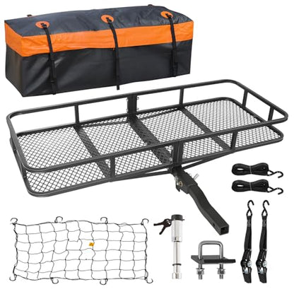 Folding Hitch Mount Cargo Carrier Basket 60" X 20" X 6"+ Waterproof Cargo Bag