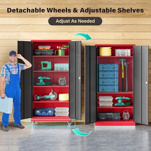 75" Tall Metal Storage Cabinet with Wheels