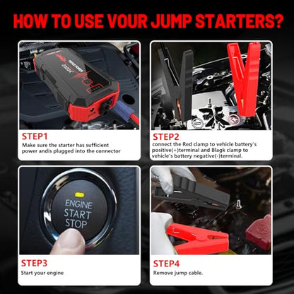 Portable Battery Jumper Starter 2000A Peak 12V Car Jump Starter & Power Booster