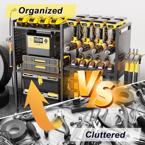 6 Tier Large Power Tool Organizer Cart with Charging Station