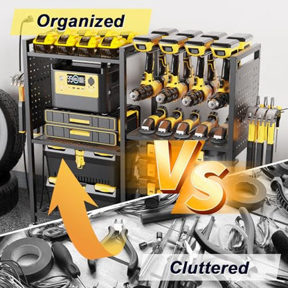 6 Tier Large Power Tool Organizer Cart with Charging Station