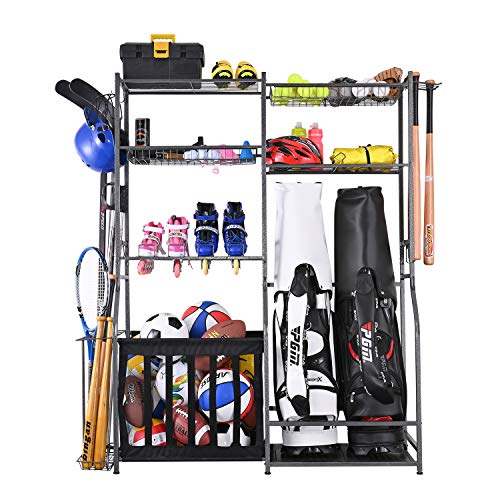 Sports Equipment Organizer for Garage with Golf Bag Storage
