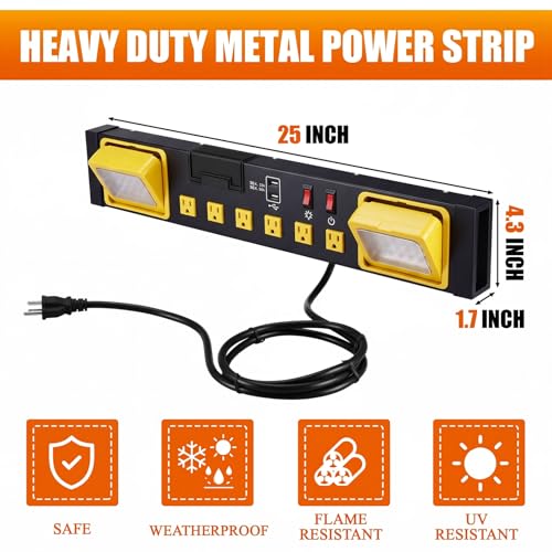 6 Outlets Power Strip with LED Worklight (6 Count)