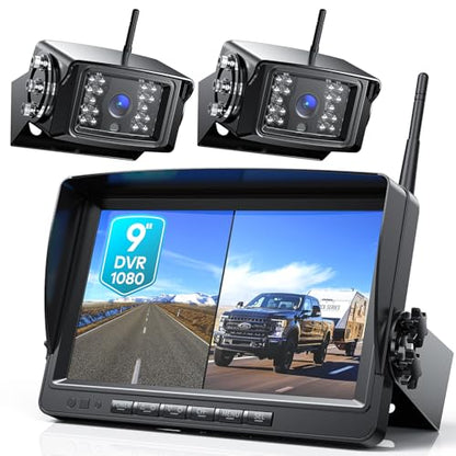 HD 1080P 9" Wireless RV Dual Backup Camera System with Recording