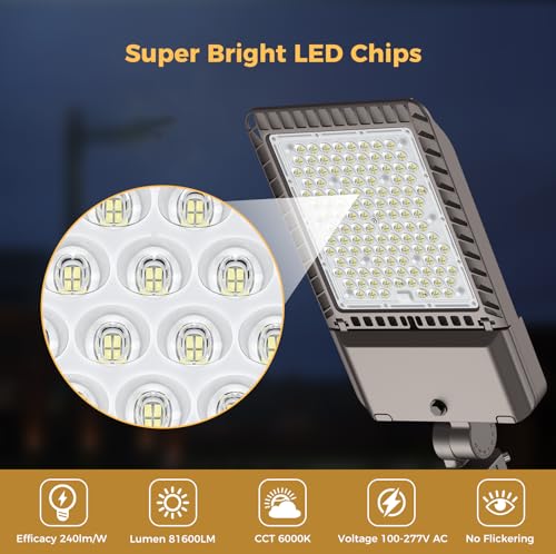340W Parking Lot Light 61200LM LED Street Lights Outdoor 6Pack
