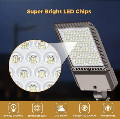340W Parking Lot Light 61200LM LED Street Lights Outdoor 6Pack