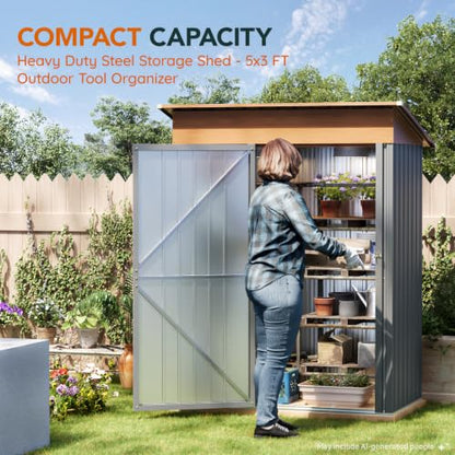 5x3FT Outdoor Storage Shed with Lockable Door