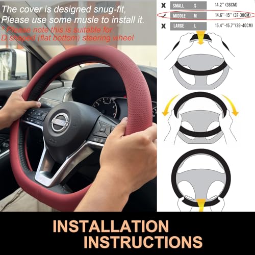 D Shaped Nappa Leather Steering Wheel Cover 14.5