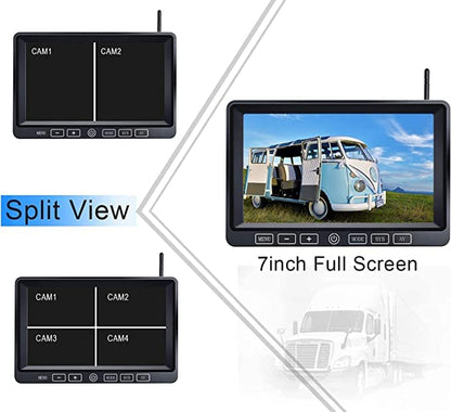 Wireless Backup Camera Kit with 7'' DVR Quad Split Monitor