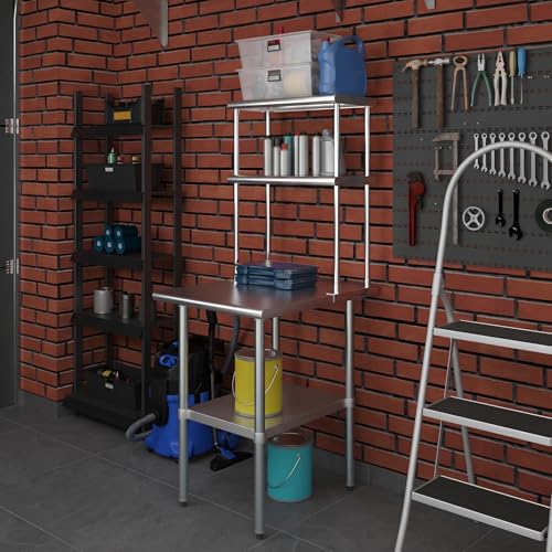 Stainless Steel Work Table Double Tier Overshelf