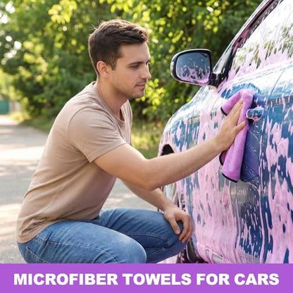 20 Pcs Microfiber Car Drying Towels Microfiber Cleaning Cloth 800 GSM Thick Plush Cleaning Dusting Cloth Auto Detailing Absorbent Towels Rags for Car Household Kitchen Window (20 Count)
