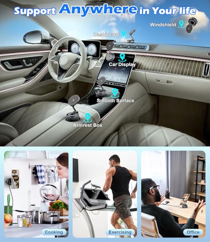 15W Wireless Charger Magnetic Car Phone Holder [Vacuum Suction Cup] 360° Adjustable & Foldable Car Mount for Dashboard