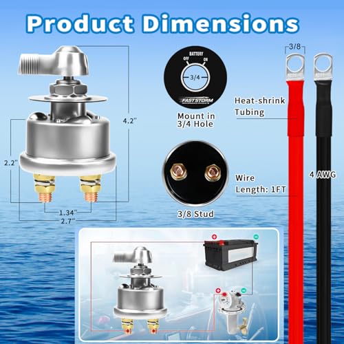 200A 12 48V High Current Master Battery Disconnect Switch Battery Power Cut Off Isolator Killer Switch with Face Plate for Car Vehicle RV Truck Boat Marine ATV