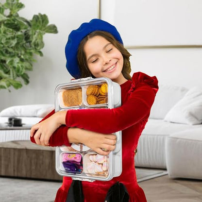 Divided Snack Serving Tray with Lid and Handle travel Snackle Box Charcuterie Container Portable Storage Organizer for Candy
