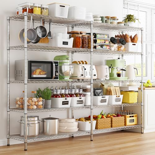 58" W Storage Shelves Wire Shelving 1400LB Metal Shelves for 5 Tier Shelving Unit with Shelf Adjustable Garage Shelving Rack for Pantry Kitchen Garage