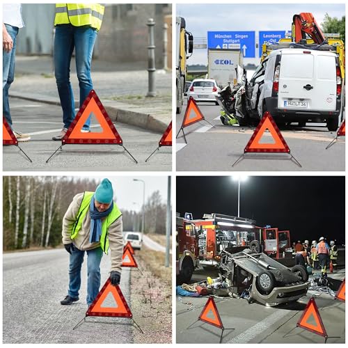 3PACK Car Warning Triangle Heavy Reflective Warning Road Safety Triangle Kit Suitable for car Breakdown and Temporary Parking on the Road