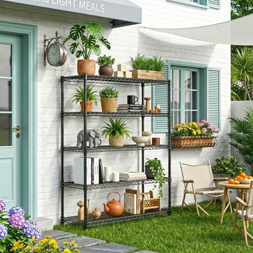 5 Tiers Shelf Metal Storage Shelves Standing 1750 LBs Household Shelf Organizer for Kitchen Pantry Closet Garage Basement Utility Room