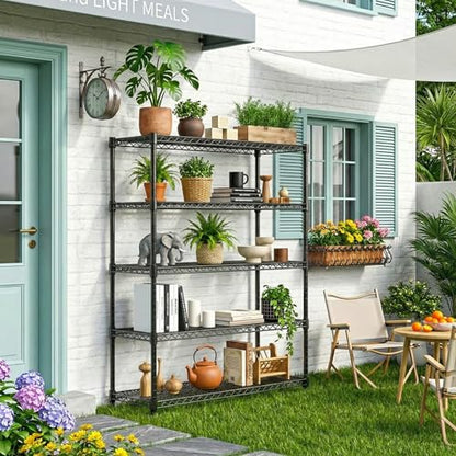 5 Tiers Shelf Metal Storage Shelves Standing 1750 LBs Household Shelf Organizer for Kitchen Pantry Closet Garage Basement Utility Room