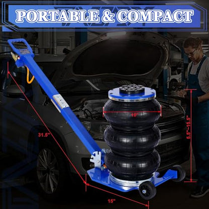 3T Triple Bag Air Jack 6600lbs Pneumatic Jack 3s Fast Lift Up 16in Airbag Jack with Adjustable Long Handle Heavy Duty Triple Air Bag Jack Lift for Cars Garage
