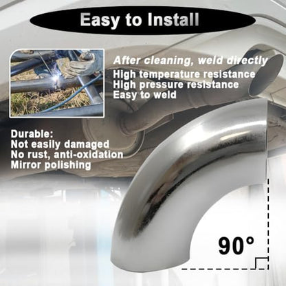 OD 1.25 Inch 90 Degree Stainless Steel Bend Tube Exhaust Elbow Pipe for Car Modified Exhaust System 1.25" Piping Silver Tone