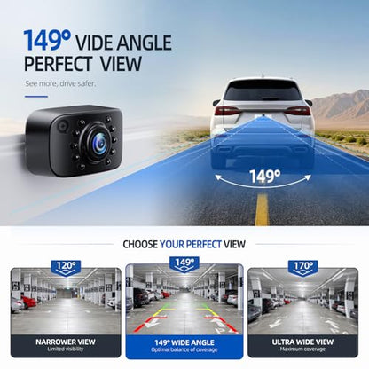 ERT01 HD Backup Camera Rear View License Plate Reverse Camera Universal for Pickup Truck Car SUV 149 Degree Perfect Angle Night Vision IP69K Level Waterproof