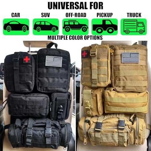 7 PACK Tactical Seat back organizer Truck organizer With 6 Detachable Pouches Universal For Car Truck Ford Jeep Military