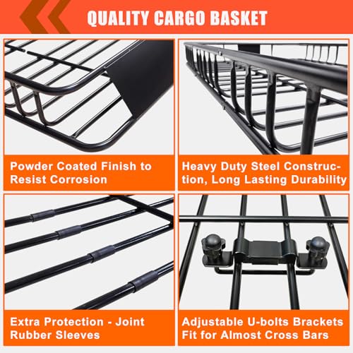 Roof Rack Carrier Basket Universal Rooftop 65" X 39" X 6" Large Size Roof Rack + Waterproof Bag 20 Cubic Feet