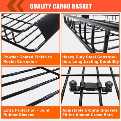 Roof Rack Carrier Basket Universal Rooftop 65" X 39" X 6" Large Size Roof Rack + Waterproof Bag 20 Cubic Feet