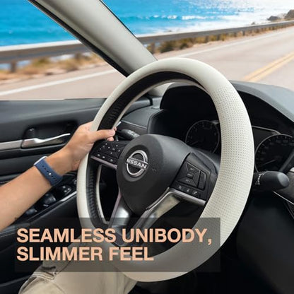 D Shaped Nappa Leather Steering Wheel Cover 14.5