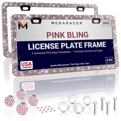 Glamorous Pink Bling License Plate Frame for Women (2 Count)