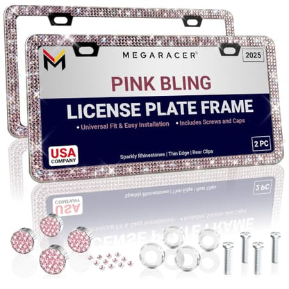 Glamorous Pink Bling License Plate Frame for Women (2 Count)