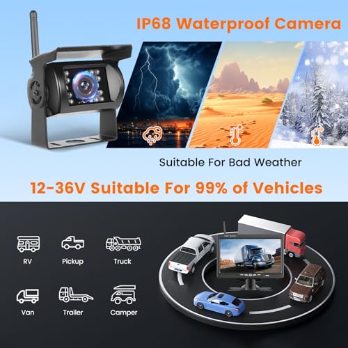 Wireless 1080P Car Rear View Camera Kit 7 Inch Monitor Screen 12