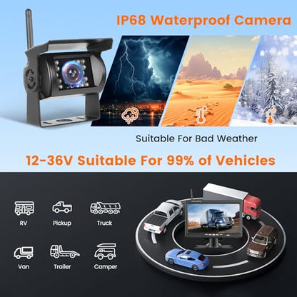 Wireless 1080P Car Rear View Camera Kit 7 Inch Monitor Screen 12