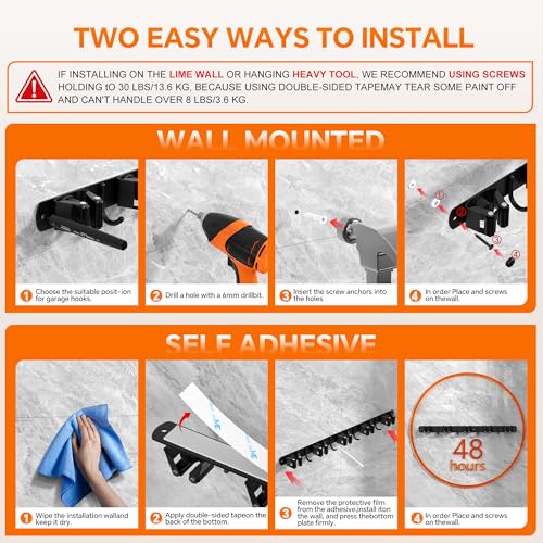 5 Grippers Broom Holder Wall Mount with 4 Hooks Stainless Steel
