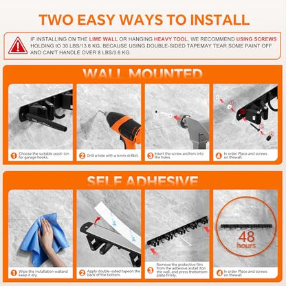 5 Grippers Broom Holder Wall Mount with 4 Hooks Stainless Steel