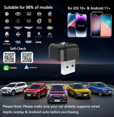 Wireless Carplay Adapter for Apple iPhone & Android Auto Wireless Adapter 2 in 1