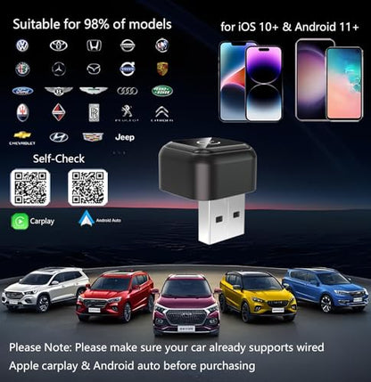 Wireless Carplay Adapter for Apple iPhone & Android Auto Wireless Adapter 2 in 1