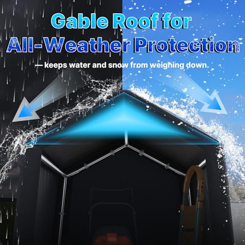 6x8 ft Outdoor Portable Storage Shelter Shed with 2 Roll up Zipper Doors & Vents Carport for Motorcycle Waterproof and UV Resistant Portable Garage Kit Tent