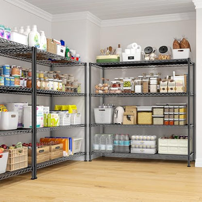 2 Set of 45 "W Metal Shelving Unit 4 Tier Storage Shelves Adjustable Wire Shelving Metal Shelf Pantry Shelves Wire Rack Commercial Shelving for Kitchen Pantry Garage 45 "W x 59.4 "Hx 13.5" D Black (2 Count)