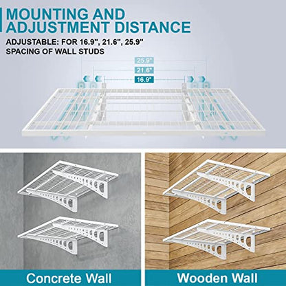 4-Pack 2×3ft(24×36 inch) Garage Wall Shelving, 1000 lbs Load Capacity, Garage Wall Mounted Shelves, Heavy Duty Shelf with Hooks, White